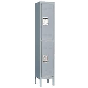 66 inch 2-Shelf Steel Metal Locker for Home, 2 Door Dressing Room, Gym, Lockable Storage Lockers for Employees in Grey