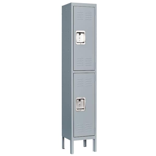 LISSIMO 66 inch 2-Shelf Steel Metal Locker for Home, 2 Door Dressing Room, Gym, Lockable Storage Lockers for Employees in Grey