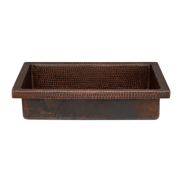 Premier Copper Products 20 in. Rectangle Skirted Vessel Hammered Copper Sink