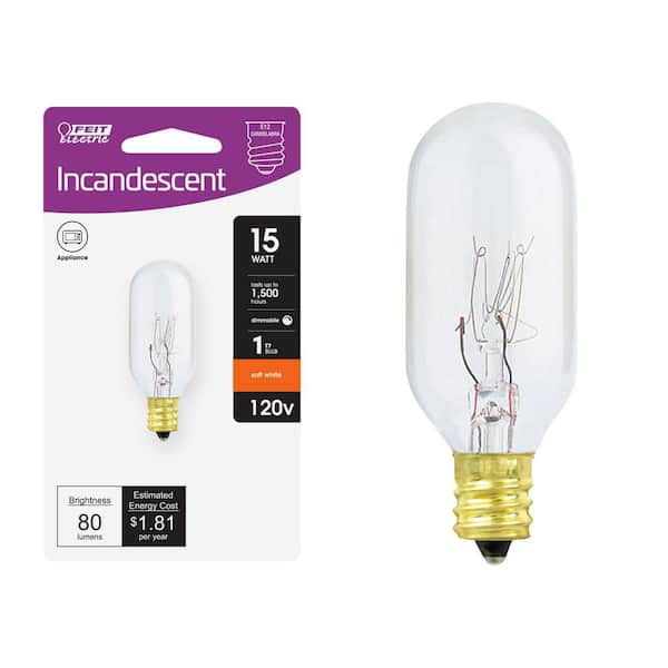 15-Watt T7 Dimmable Candelabra E12 Base Incandescent Appliance Light Bulb, Soft White 2700K