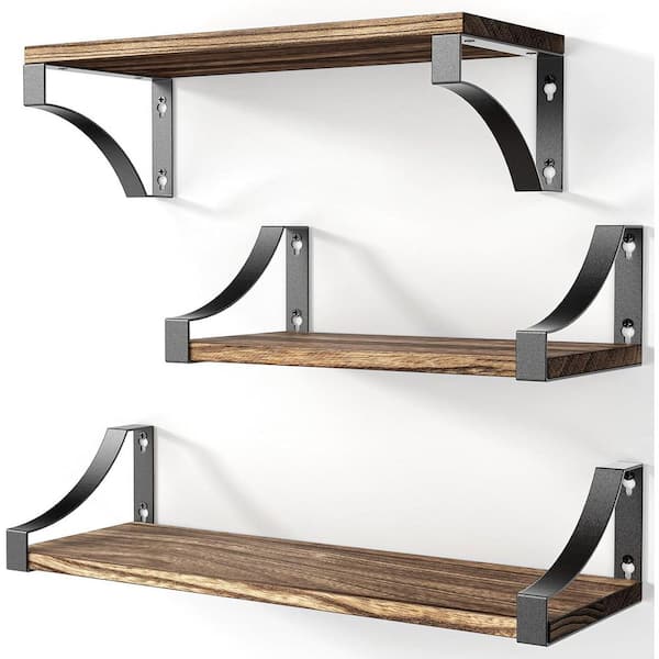 Unbranded 5.9 in. W x 16. 4in. D Rustic Brown Wood Floating Shelves for Wall Decor Set of 3 Decorative Wall Shelf