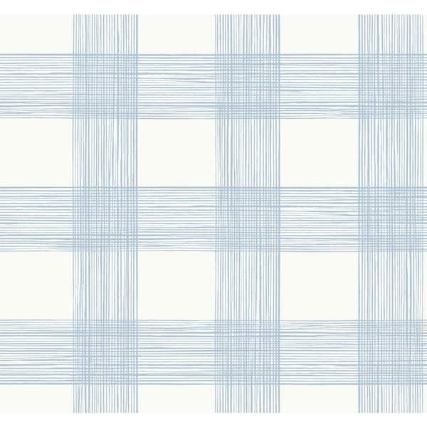 A-Street Prints Scarborough Light Blue Striated Plaid Wallpaper Sample