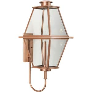 1-Light Antique Copper Outdoor Lantern Bradshaw Clear Glass Transitional Large Wall No Bulbs Included