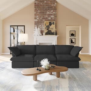 122.82 in Wide Flared Arm Linen Rectangle Modular Free Combination Sofa with Pillow in. Black