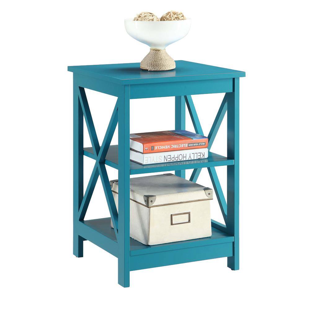 Oxford Bright Blue Transitional Square End Table with 3-Tier Shelves