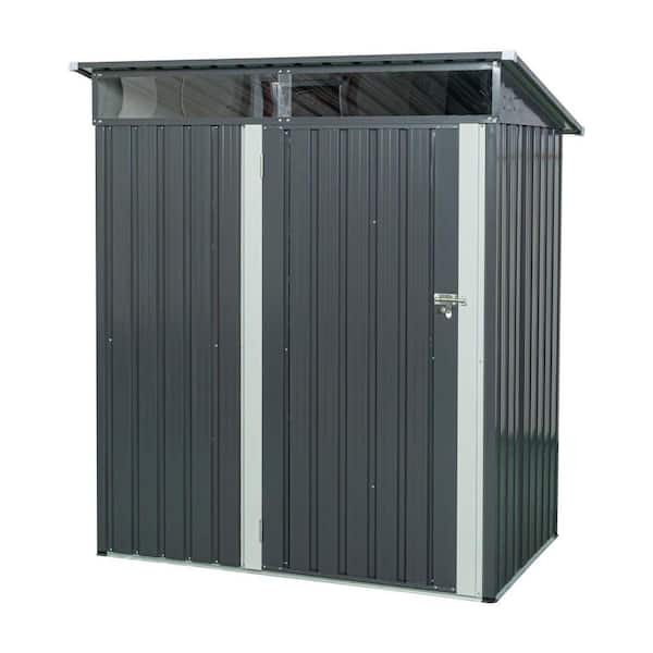 4.92 ft. W x 3.15 ft. D Metal Shed with Door, Outdoor Metal Storage Shed Transparent Plate in Gray (15.5 sq. ft. )