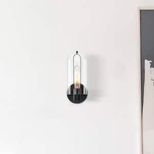 Skylar 5.25 in. 1-Light Matte Black Wall Sconce Light with Clear Glass Shade for Bathrooms