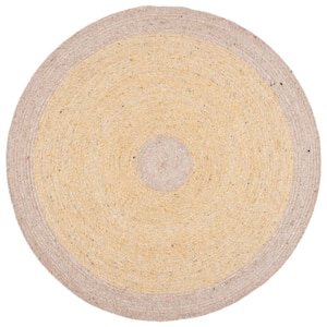 Braided Gold Beige 5 ft. x 5 ft. Abstract Striped Round Area Rug