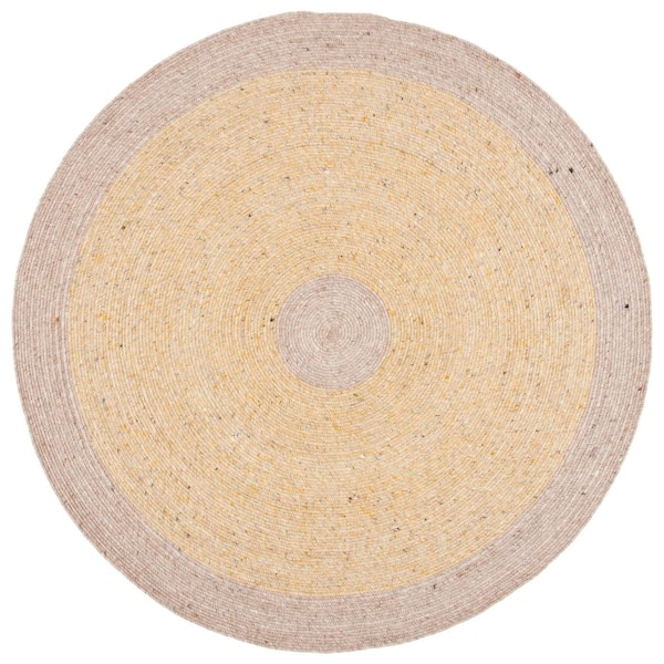 SAFAVIEH Braided Gold Beige 6 ft. x 6 ft. Abstract Striped Round Area Rug