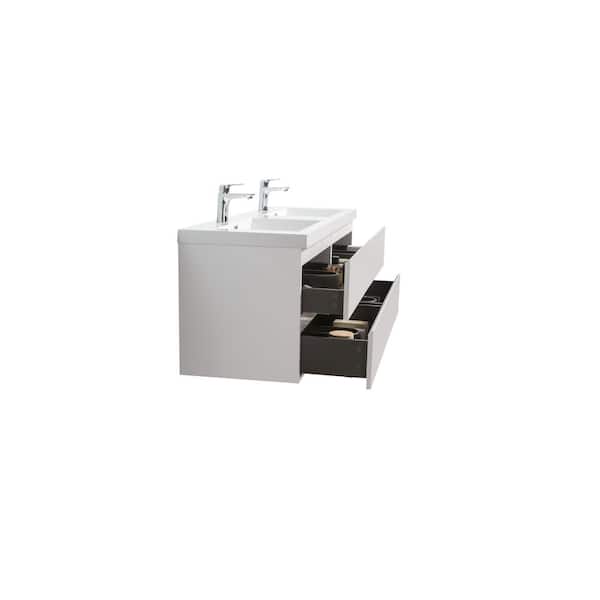 60 in. W x 19.5 in. D x 20.5 in. H Floating Bathroom Vanity in White with solid surface Top White Basin
