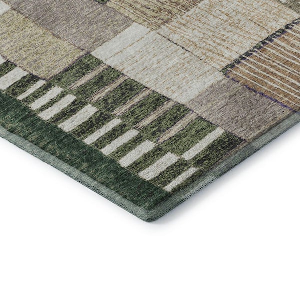 Mayfield Premium Machine Washable Abstract AMF1960 Olive 3 ft. x 5 ft. Area Rug