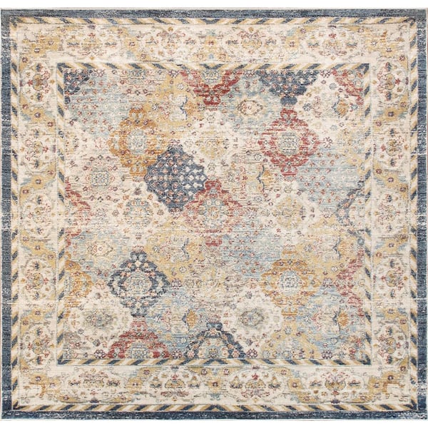 Pasargad Home Heritage Light Blue 6 ft. x 6 ft. Square Polypropylene and Polyester Oriental Area Rug