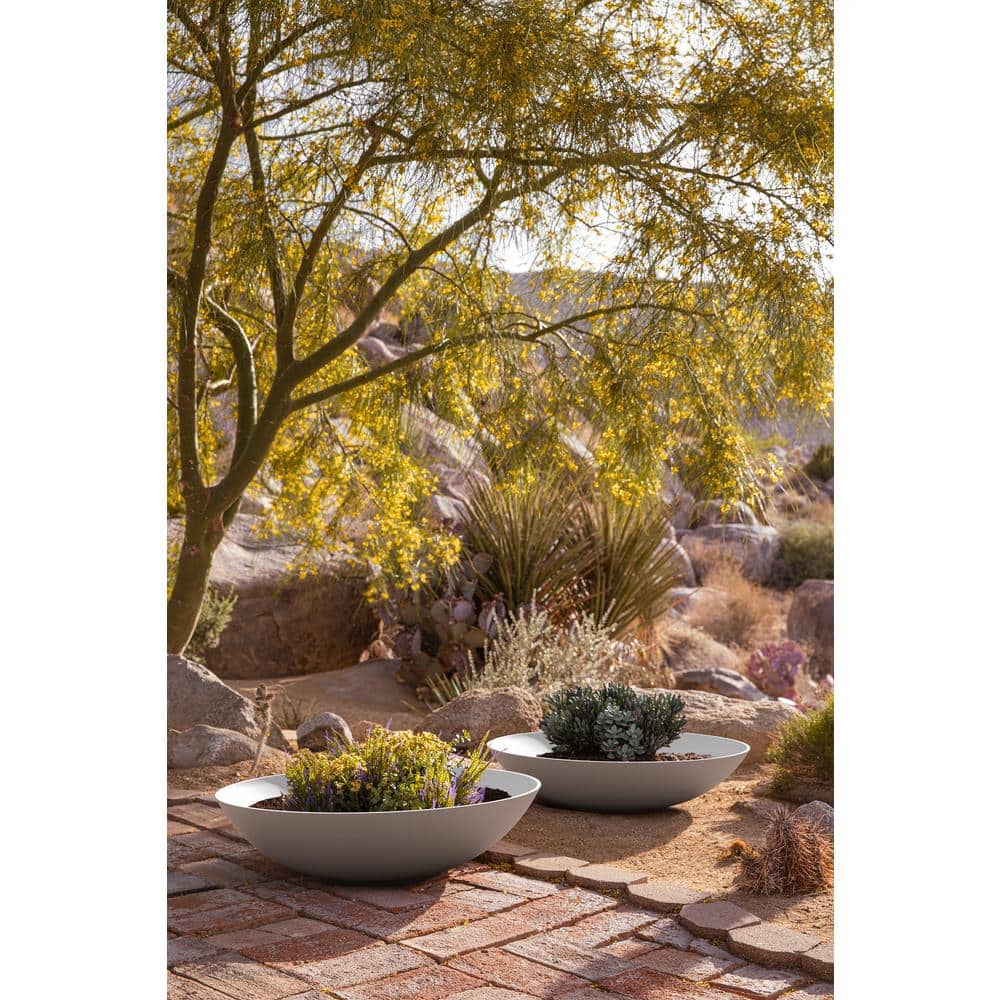 Modern Lane Bowl 32" White Plastic-Stone Composite Planter Duo