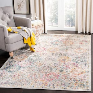Madison Gray/Gold 5 ft. x 5 ft. Square Distressed Floral Border Area Rug