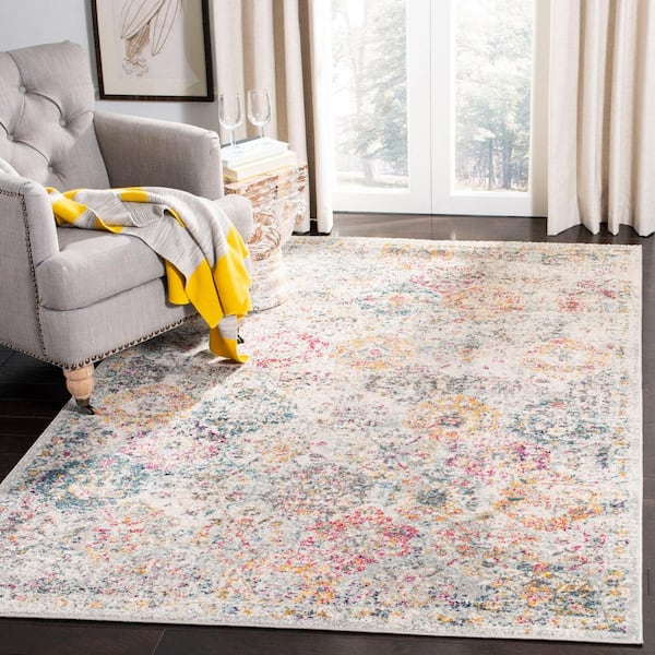 Madison Gray/Gold 9 ft. x 12 ft. Border Distressed Floral Area Rug