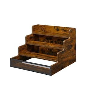 2 Pack 3 Step Countertop Liquor-Bottle Wine Rack, Retro Brown Wood Bar Display Shelves with Fence for 12-Bottle