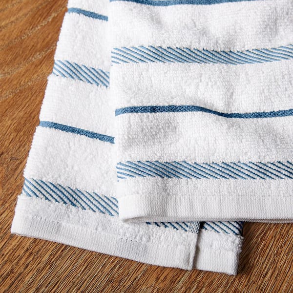 SET OF 4 New PANTRY Cotton Terry Kitchen Towels Blue White Striped