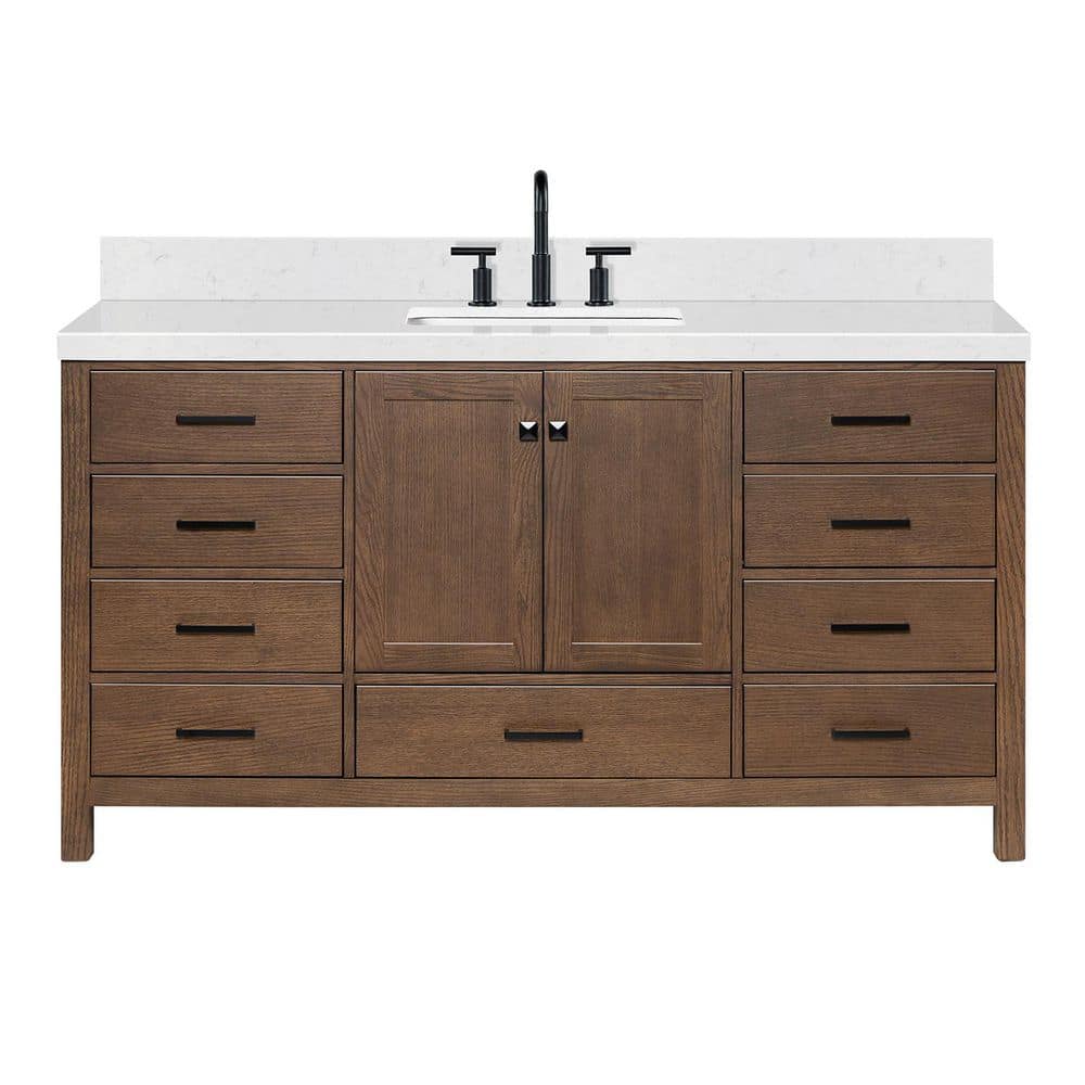 Cambridge 66 in. Single Sink Freestanding Bath Vanity in Brown Oak with Carrara White Quartz Top price history on PriceWatchPro