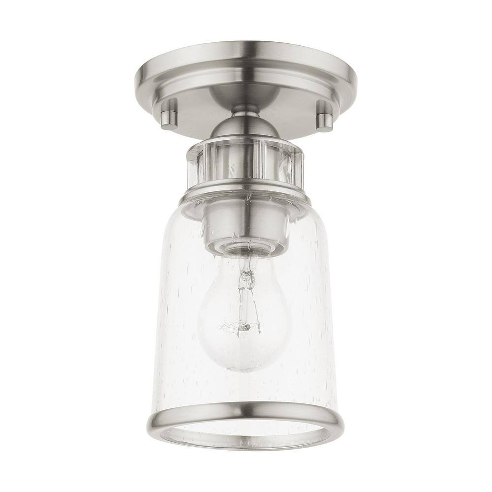 Brushed Nickel and Clear Glass 1-Light Flush Mount