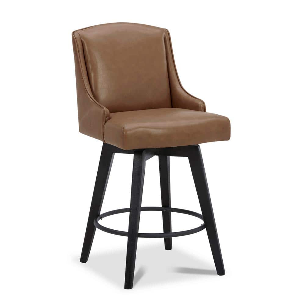 Cognac Brown 26'' Swivel Counter Stools with Nailhead Trim, Set of 2