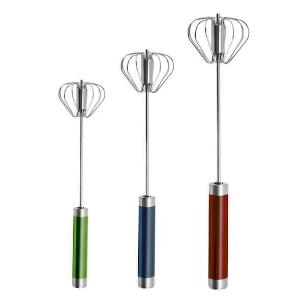 Stainless Steel Semi-automatic Egg Whisk Hand Push Rotary Mixer Stirrer for Cream Beating 3 Colors