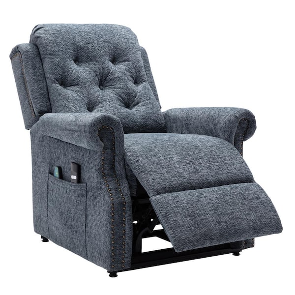 Blue Electric Lift Recliner Sofa with 2-Side Pockets and Cup