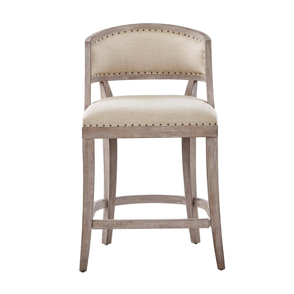 Gray Wood and Metal Backless Counter Stool with Graduated Legs