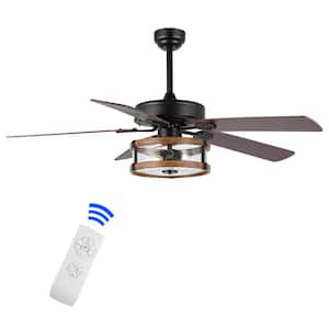 Joanna 52 in. 2-Light Black/Brown Rustic Industrial Iron/Wood/Seeded Glass Mobile-App/Remote LED Indoor Ceiling Fan