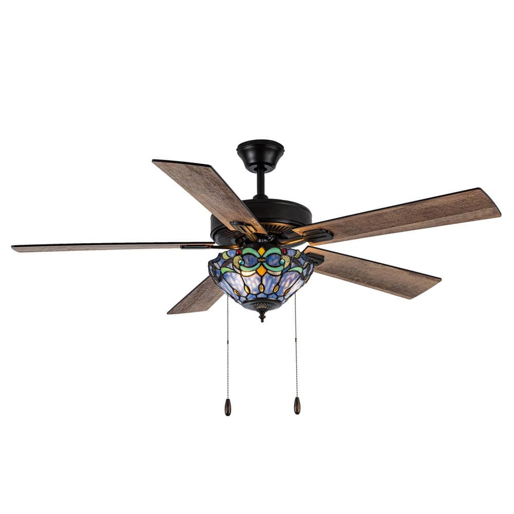 River of Goods Seraphina 52 in. Blue Stained Glass Ceiling Mounted Indoor  Ceiling Fan with Dimmable Light Kit and Remote Control 20796 The Home  Depot