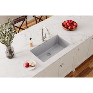 Quartz Classic Greystone Quartz 33 in. Single Bowl Undermount Kitchen Sink