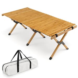 Portable Folding Bamboo Camping Table w/Carry Bag Outdoor & Indoor Natural