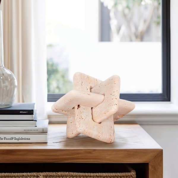 Liv & Skye Tan 7 in. x 7 in. Travertine Squared Knot Sculpture
