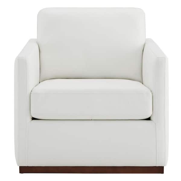 Kyle White Top Grain Leather Swivel Mid Century Accent Chairs Upholstered Arm Chair for Living Room or Bedroom