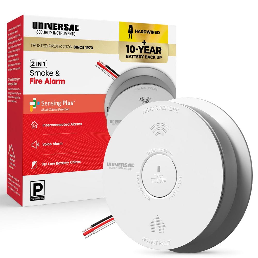 Hardwired and 10-Year Battery Backup Smoke Detector with Photoelectric Sensor and Voice Alert