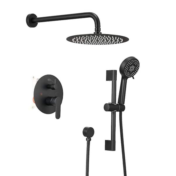 5-Spray Round High Pressure Wall Bar Shower Kit with Hand Shower in Matte Black
