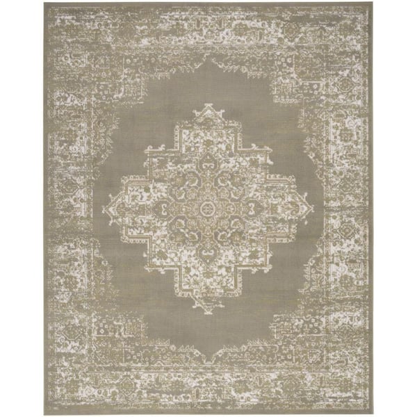 Nourison Grafix Olive 7 ft. x 10 ft. Center medallion Transitional Area Rug