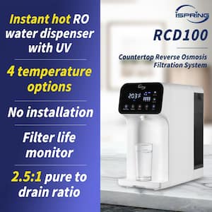 5-Stage Countertop Reverse Osmosis System, Instant Hot RO Water Dispenser w/ UV, 2.5:1 Pure to Drain Ratio, 100 GPD