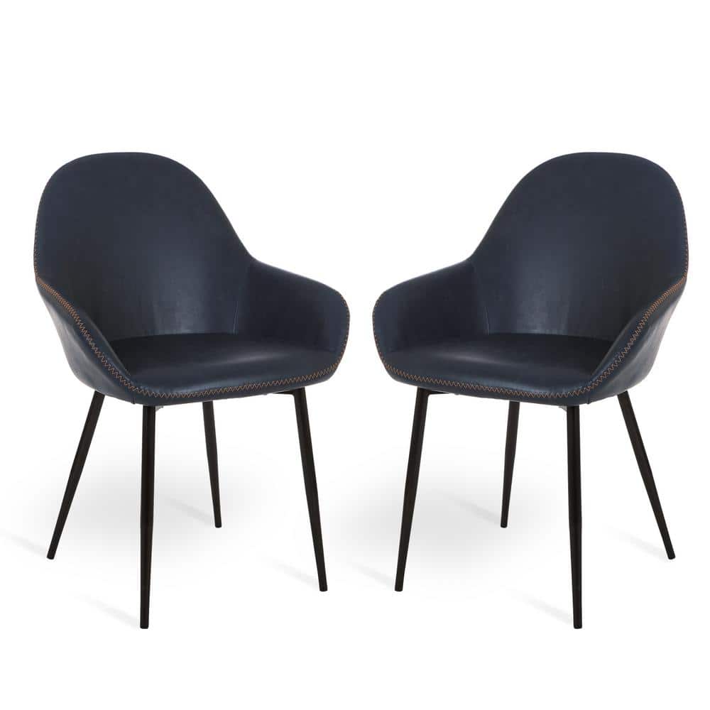 Glitzhome Mid Century Modern Navy Blue Leatherette Dining Armchair