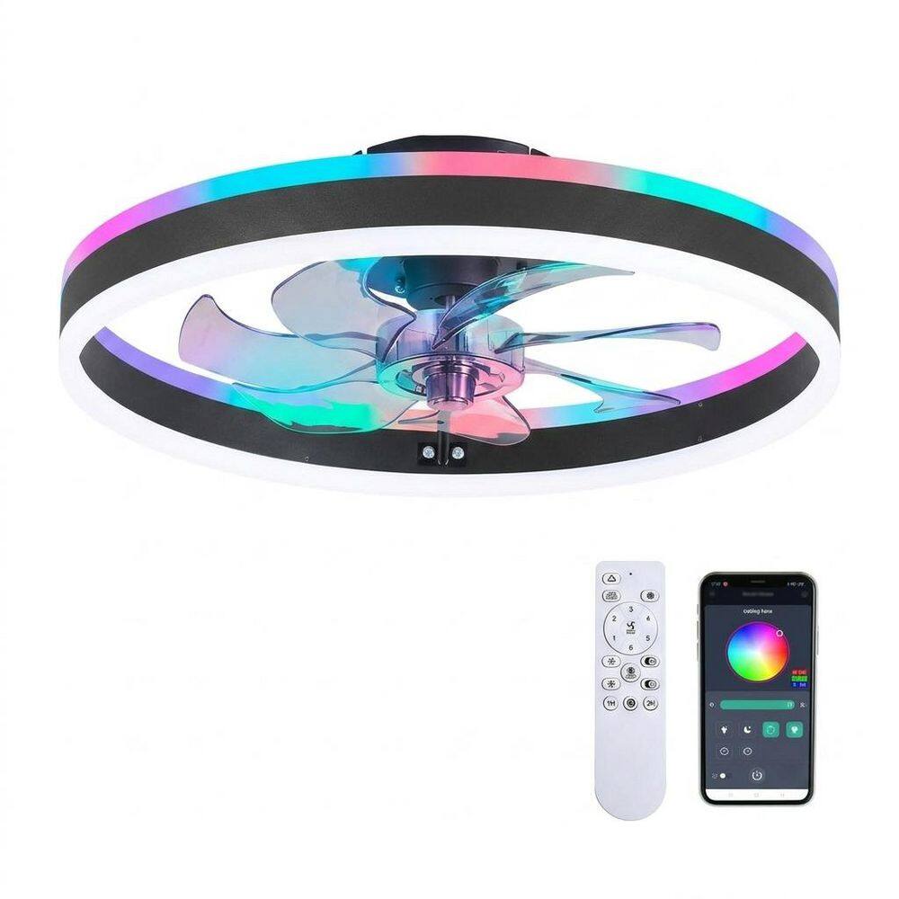 20 in. Black Transparent Blade Flush Mount Modern Ceiling Fan with LED Light and Remote Included price history on PriceWatchPro
