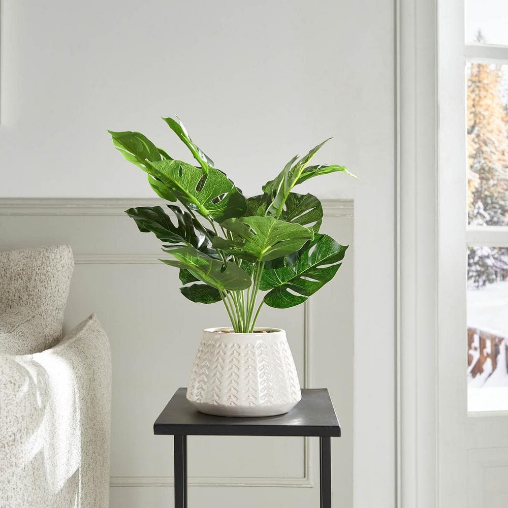 Tabletop 21 in. Green Artificial Monstera Plant in Ceramic Pot