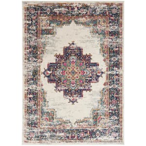 Passion Ivory Blue 8 ft. x 10 ft. Bordered Transitional Area Rug