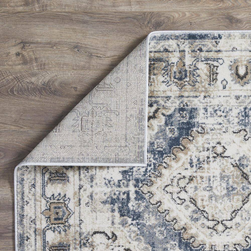 Kehleigh Blue Medallion Stain-Resistant Rectangular Area Rug