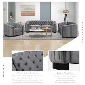 41.5 in. Square Arm Velvet Rectangle Sofa with Thick Removable Seat Cushion in. Gray