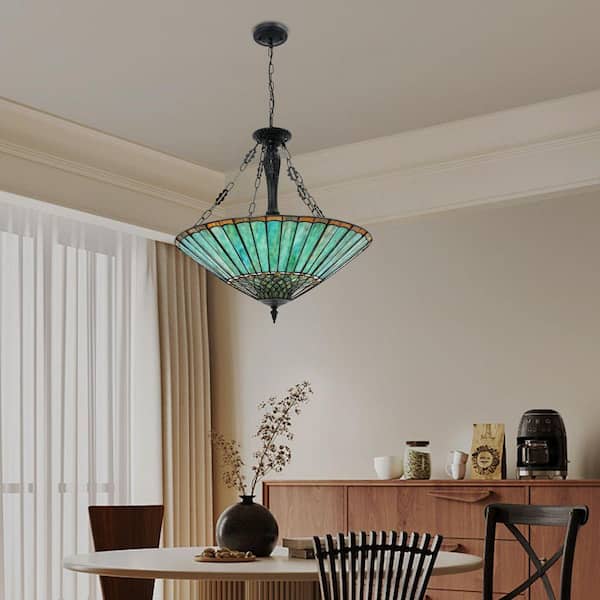 OUKANING 23.62 in. 5-Light Emerald Green Vintage Tiffany Shaded
