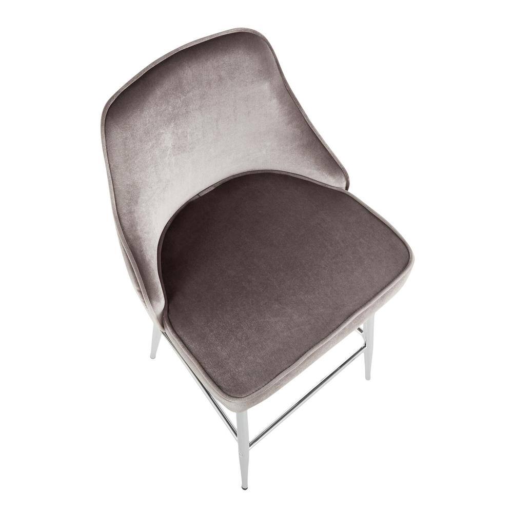 Marcel Silver Velvet and Chrome Contemporary Counter Stools - Set of 2