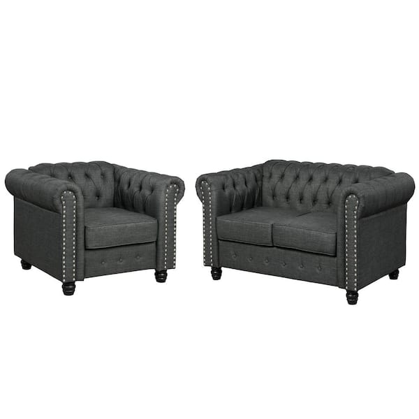 Linen Couches for Living Room Sets, Chair and Loveseat 2-Pieces Top Gray