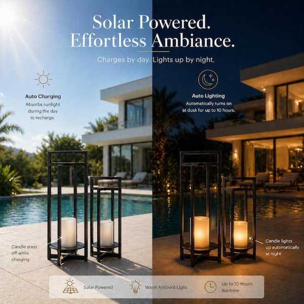 ALOA DECOR H24'' Large Solar-Powered Outdoor Lantern with