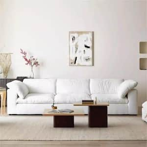 121 in. Square Arm 3-Piece Linen Modular Sectional Sofa Cloud Couch in White