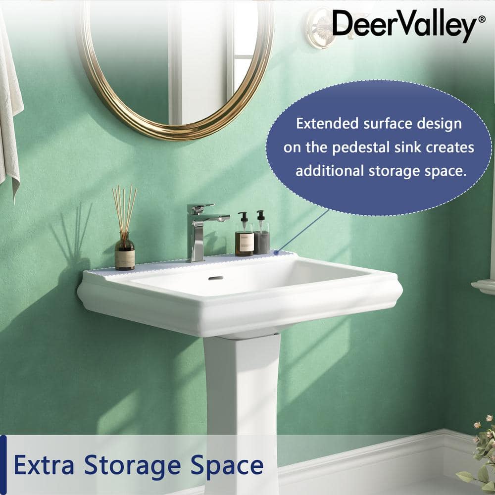Apex 26" White Ceramic Rectangular Pedestal Bathroom Sink