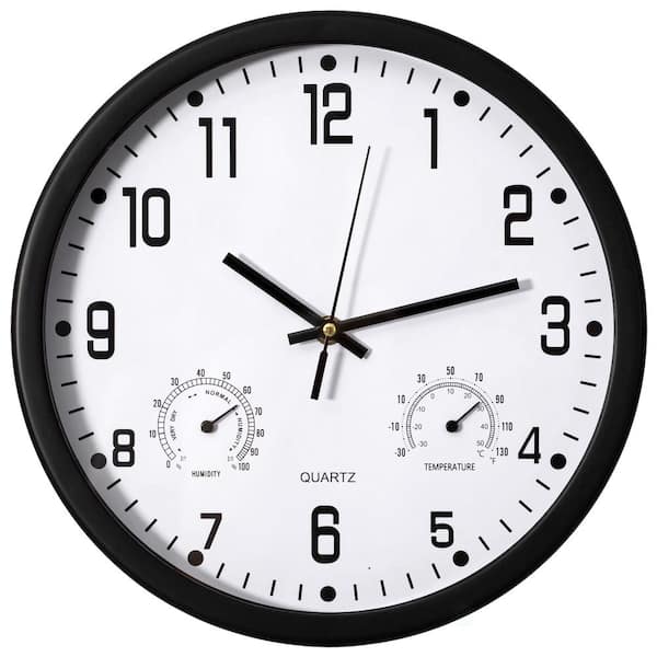 CLOCKSWISE 12 in. Non-Ticking Wall Clock Thermometer, Hygrometer